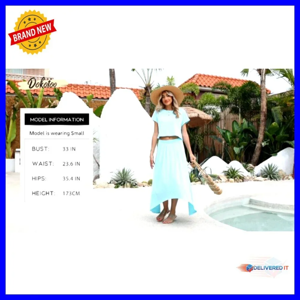 2 Piece Summer Outfit Crewneck Top Maxi Skirt Set Chic Casual Lightweight - Picture 6 of 6